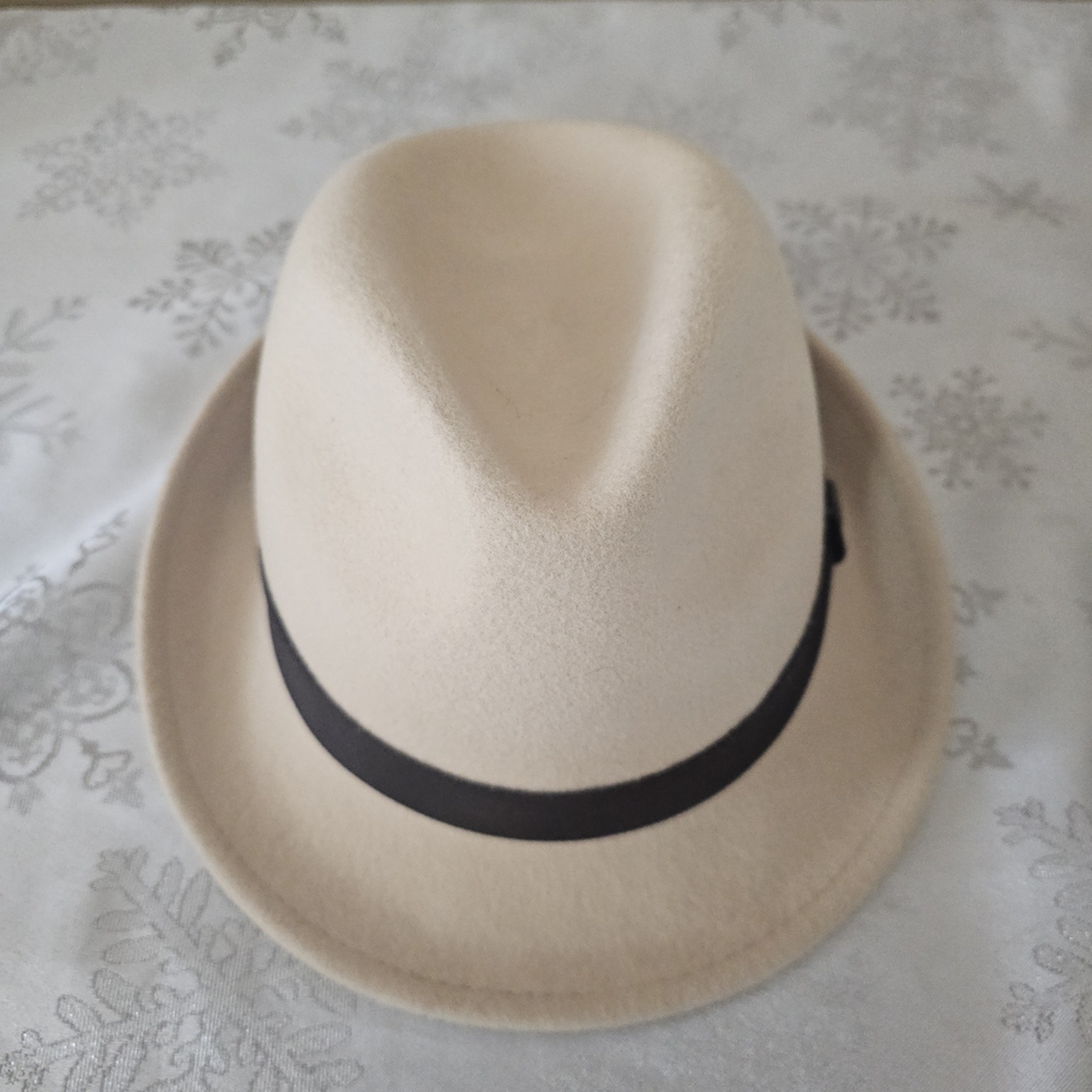 Rocket Fedora Wool Hat Cream Brown Trim SZ L/XL NWOT